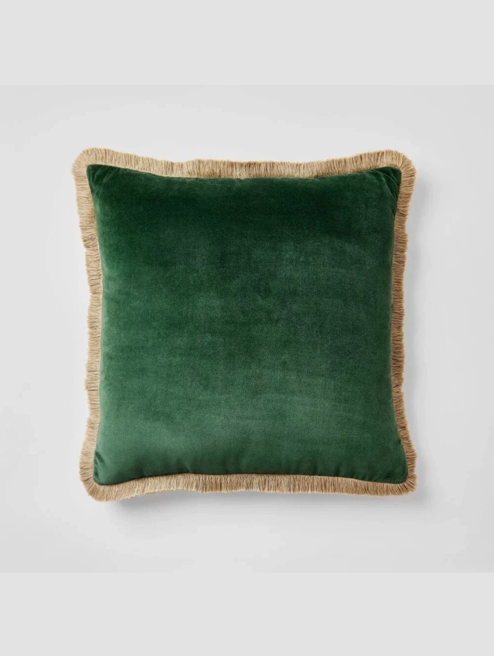 Studio McGee NWT 24" Cotton Blend Velvet Throw Pillow Gold Fringe Trim In Green